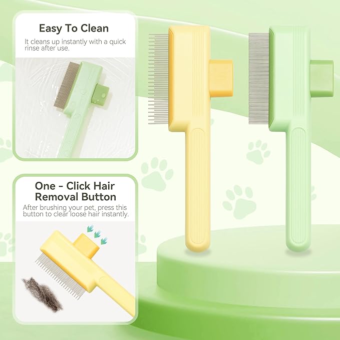 Flea Comb for Cats & Dogs Brush for Shedding Self Cleaning Pet Comb Lice Comb with Long & Short Stainless Steel Teeth Pet Hair Removal Tool 2025-Mewly Pet