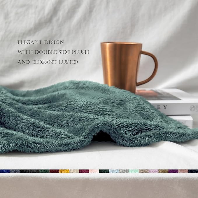 Exclusivo Mezcla Plush Fuzzy Fleece Bed Blanket King Size, Super Soft, Fluffy and Warm Blankets, Suitable for All Seasons (Celadon, 90x104 Inches)