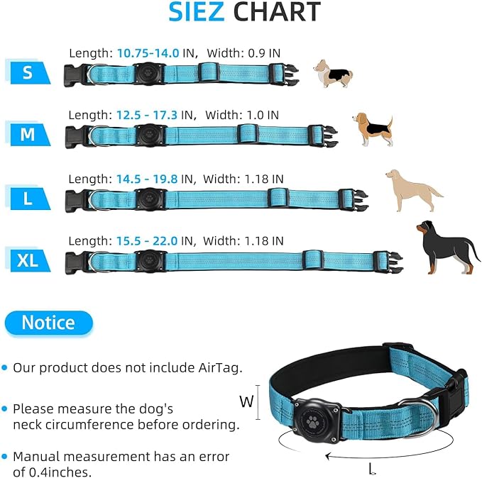 Reflective Air Tag Dog Collar - 100% Waterproof Dog Collar AirTag Holder | Extra-Durable, Soft Padded AirTag Dog Collars for Small Medium Large Dogs-Mewly Pet
