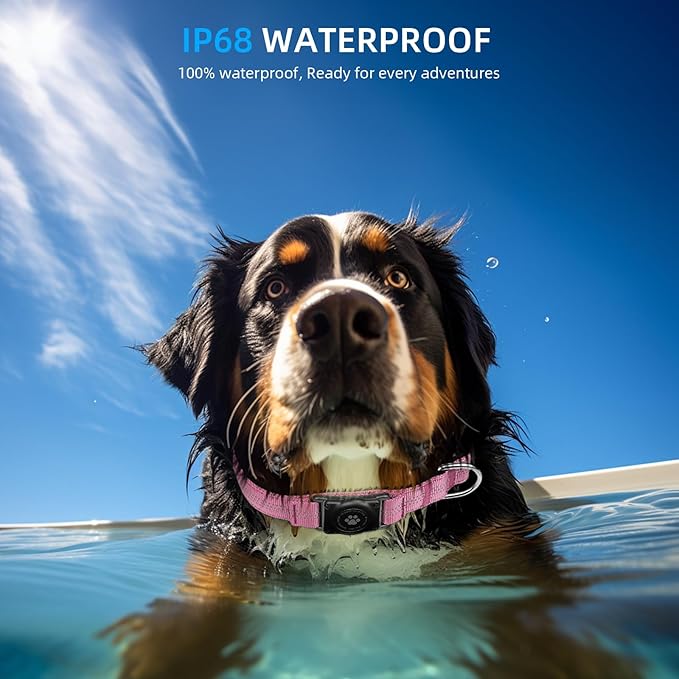 Upgraded AirTag Dog Collar, IP68 Waterproof Air Tag Dog Collar Holder, Reflective, Ultra-Durable, Comfortable Padded, Heavy Duty Dog Collars for Small Medium Large Dogs (XL (15.6"-22"), Pink)-Mewly Pet