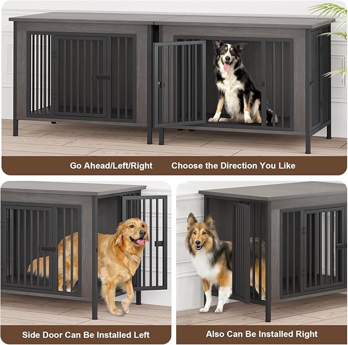 EasyCom 39.96" XL Wooden Large Dog Crate Furniture for Medium and Large Breed, Chew-Resistant Dog Kennel Furniture Indoor with 2 Doors and 3.94" Raised Feet, as TV Stand, End Table, Crate Table-Mewly Pet
