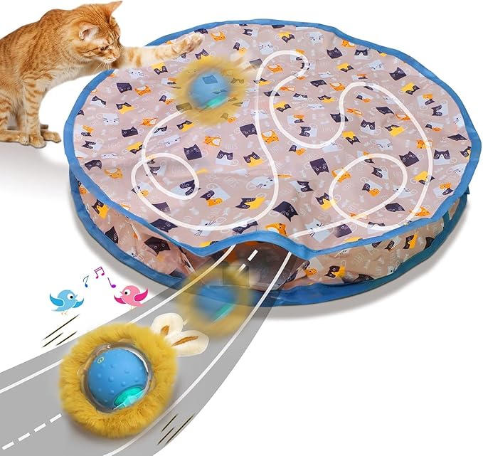 Interactive Cat Toy with Moving Ball and Sound – Motion-Activated Play Mat with Hidden Ball – Fun Hunting Toy for Indoor Cats and Kittens-Mewly Pet