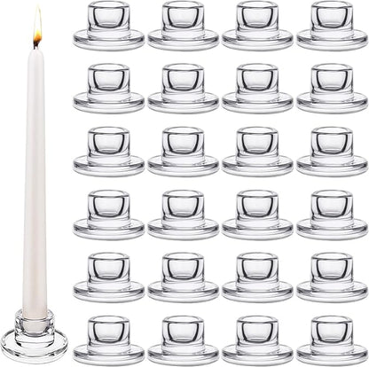 24 PCS Glass Taper Candle Holders Bulk Candlestick Holders Clear Short Tapered Candle Stick Holder Decor Set for Table Centerpiece Wedding Party Advent Christmas Home Decorations (24, Clear)