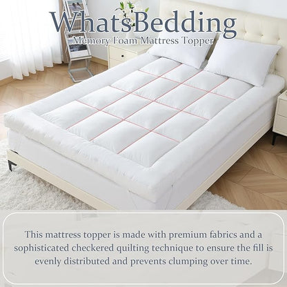 WhatsBedding 5 Inch Memory Foam Mattress Topper Full for Pressure Relief, 100% Cotton Cover, Comfort Supportive Pillow Top Mattress Topper, 2000GSM Fluffy Shredded Memory Foam Filled