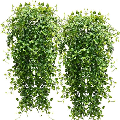 RECUTMS Artificial Hanging Plants 4pcs 33Inch Fake Wall Plant Faux Eucalyptus Leaves Ivy Swag UV Resistant Plastic Greenery Indoor Outdoor Home Garden Wedding Jungle Party Patio Office Shelf Decor