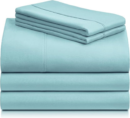 LuxClub 5 PC Split King Sheet Set, Breathable Luxury Bed Sheets, Deep Pockets Wrinkle Free Cooling Sheets Machine Washable Hotel Bedding Silky Soft - Aqua Split King