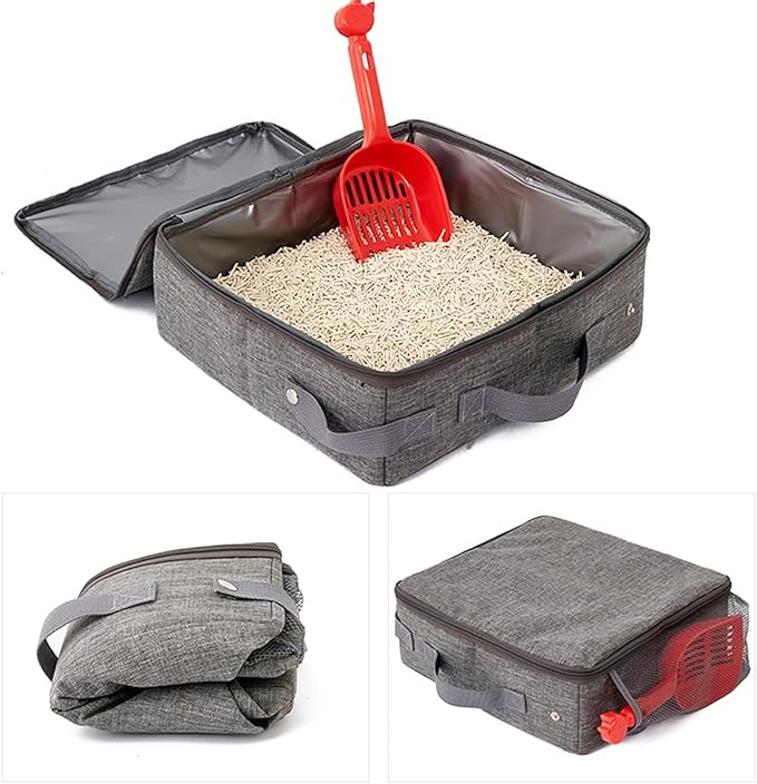 Cat Travel Litter Box, Portable Collapsible Litter Box with Lid, Small Pet Litter Box Leak Proof Litter Carrier for Cat (Square)-Mewly Pet