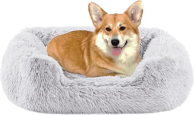 Best Friends by Sheri Shag Lounge Bed Calming Faux Fur Dog Bed, Frost, Medium, 30" x 20"-Mewly Pet