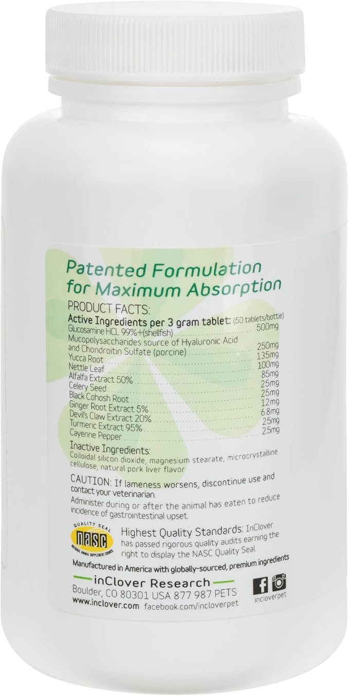 InClover Connectin Natural Hip & Joint Supplement for Dogs with Glucosamine, Chondroitin & Hyaluronic Acid - Tablet for Dog Mobility, Comfort & Active Lifestyle Support, 50 Count-Mewly Pet