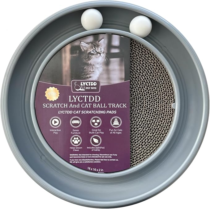 Interactive Cat Ball Track Toy for Indoor Cats, Cat Scratching Board & Exercise Set for Bored Indoor Adult and Kitten Mental & Physical Stimulation, with Spare Ball to Prevent Loss (Grey)-Mewly Pet