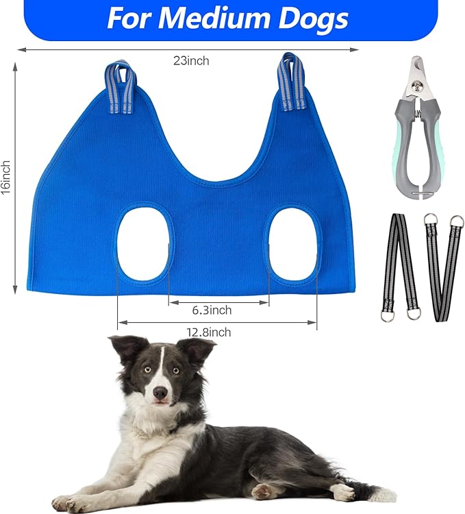 Pet Dog Grooming Hammock Harness for Medium Dogs Nail Trimming, Dog Sling for Cutting Nails, Dog Hanging Holder Hanger for Clipping Nails with Nail Clippers, Nail File, Scissors-Mewly Pet