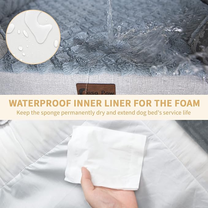 Orthopedic XXL Dog Bed for Extra Large Dogs, Waterproof Memory Foam Dog Beds with Sides, Egg-Crate Foam and Non-Slip Bottom Dogs Couch Beds with Washable Removable Cover(XX-Large,Light Grey)-Mewly Pet