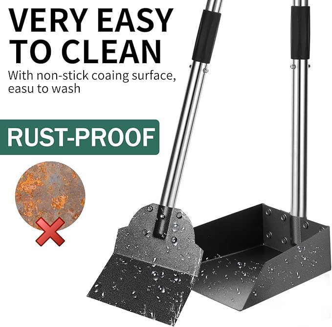 SCENEREAL Dog Pooper Scooper for Yard - Tray & Spade Set, Long Handle Metal Detachable Poop Scooper for Large Medium Small Dogs, Pet Waste Removal Scoop with No Bending for Outdoor Grass, Dirt Gravel-Mewly Pet