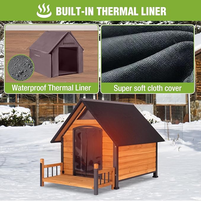 Dog House Outdoor Insulated, Sturdy & Warm Winter Puppy Shelter, 45" L Large Dog Kennel with Chew-Proof Iron Frame, Suitable for Small to Large Dogs(Brown)-Mewly Pet
