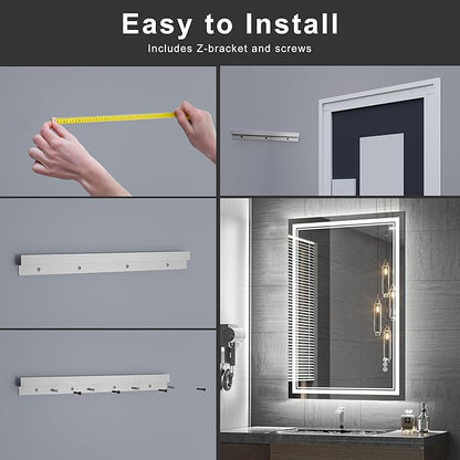 36''x24'' Lighted Mirrors for Bathroom Wall Backlit + Front Lit, Rectangular LED Bathroom Mirror Frameless with Lights Anti Fog, Dimmable, 3 Colors,Tempered Glass, Shatter-Proof (Color 1,)