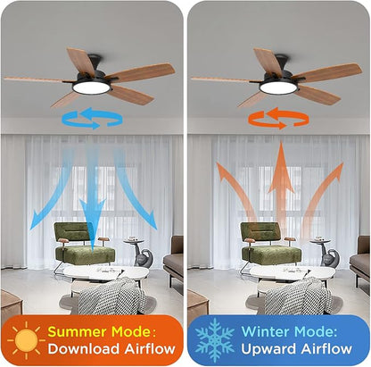 TALOYA 52 inch Ceiling Fans with Lights and Remote, Low Profile Ceiling Fan with Light, Flush Mount, Reversible, 3CCT, Dimmable, Ultra Quiet Black Ceiling Fan for Bedroom Living Room Indoor Outdoor