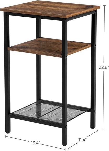 VASAGLE End Table Set of 2, 3-Tier Nightstands, Side Table for Small Space in Living Room, Bedroom, Steel Frame, Easy Assembly, 2-Pack, Chestnut Brown