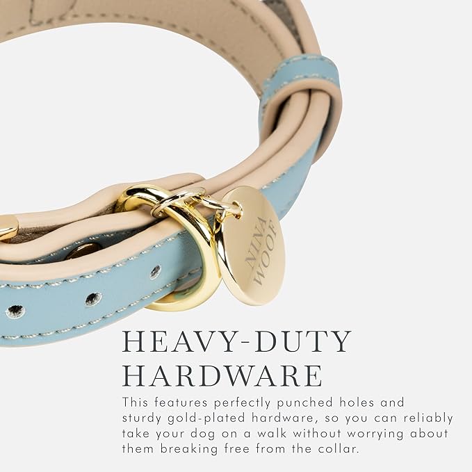 Cupertino Dog Collars, Harnesses & Leashes Made from Vegan Leather with Dog Tracker Device Holder Adjustable Dog Collar (Extra Small, Blue)-Mewly Pet