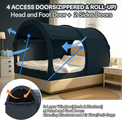 Alvantor Bed Tent Queen Blackout Sleeping Tent Bed for Adults Queen Size Beds Canopy Pop Up Indoor Tents Portable Dream Privacy Tents for Beds (Mattress Not Included)