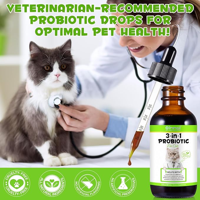3 in 1 Probiotics for Cats, Cat Digestive Support,Daily Digestive Health Supplement with Multiple Strains of Bacteria Help with Diarrhea,Gas and Bloating, Cat Herbal Supplements- 60ml-Mewly Pet
