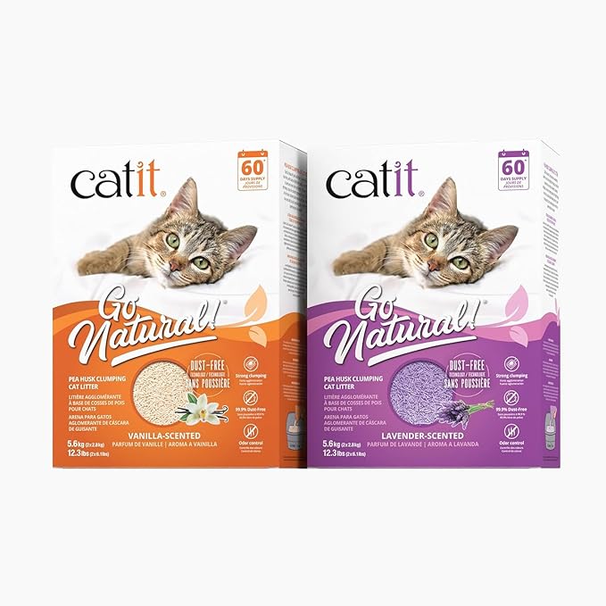 Catit - Go Natural Pea Husk Clumping Cat Litter - Lightweight, Dust Free, Easy Cleaning & Scooping, Flushable Kitty Litter with Odor Control & Subtle Fragrance - 12.3 Lbs, Lavender Scented-Mewly Pet