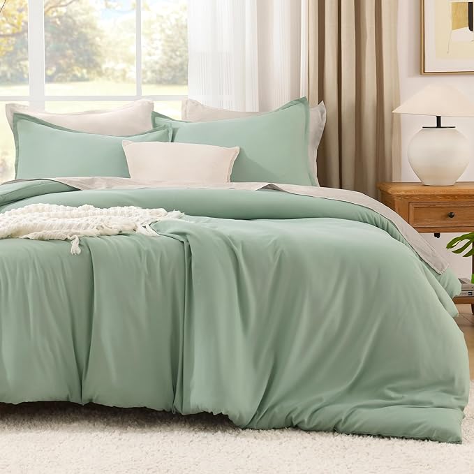 Litanika King Size Comforter Set Sage Green, 3 Pieces Lightweight Solid Comforter King Size, All Season Fluffy Down Alternative Comforter Bed Set Quilt Blanket