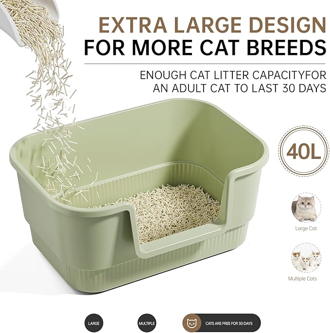 Cat Litter Box with Litter Mat and Scoop,High Wall Enclosed Cat Litter Boxes for Anti-Leakage, Covered Kitty Litter Box with Handle and Buckles for Portability and Privacy, Odor Control (Green)-Mewly Pet