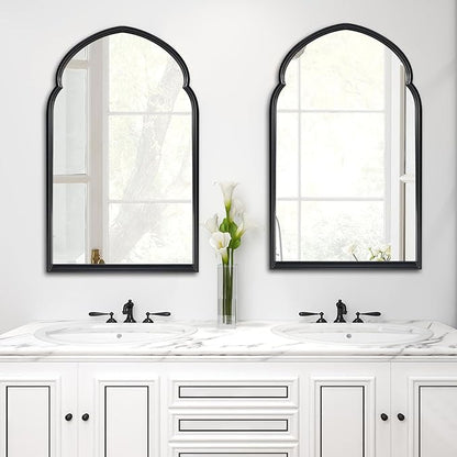 ironsmithn Arched Wall Mirror, Black Bathroom Mirror, 38" x 22" Wall Mounted Decorative Mirror, Modern Art Oblong Mirror for Master Bath Half Bath Living Room Bedroom Fireplace Entryway