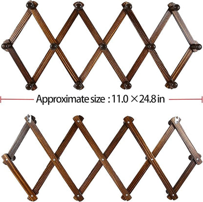 AMAPON Accordion Style Expandable Wall Wooden Coat Rack 13 Hooks (Pegs) Hang Hats Jackets Coffee Mug Purses Necklaces Towels Cap Leash Scarves Data Line Kitchenware (Walnut Color 2 Pack)