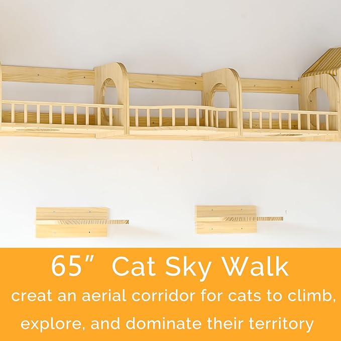 Cat Wall Shelves and Furniture Set with Condos, Perches, Bridge Ladders, Sisal Scratching Posts - Steps and Houses for Cats (D)-Mewly Pet