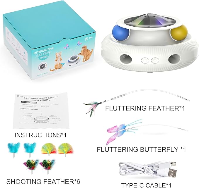 Automatic Interactive Cat Toys for Indoor Cats & Bored Adults - Kitten Toys with Fluttering Butterfly, Ambush Feather & Track Balls - Exercise & Stimulation for Playful Cats (Beige)-Mewly Pet