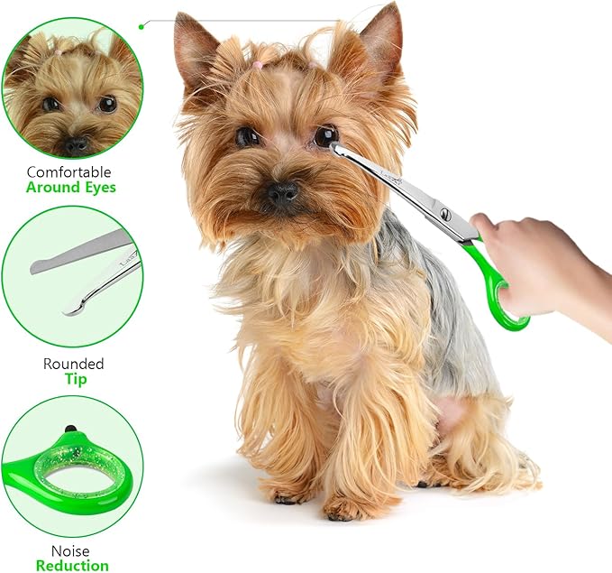 Rounded dog grooming scissors Professional - Sharp Stainless Steel Blades with Colorful Handles, Safe - Easy, Long Lasting grooming scissors for dogs at home (Curved Scissors)-Mewly Pet