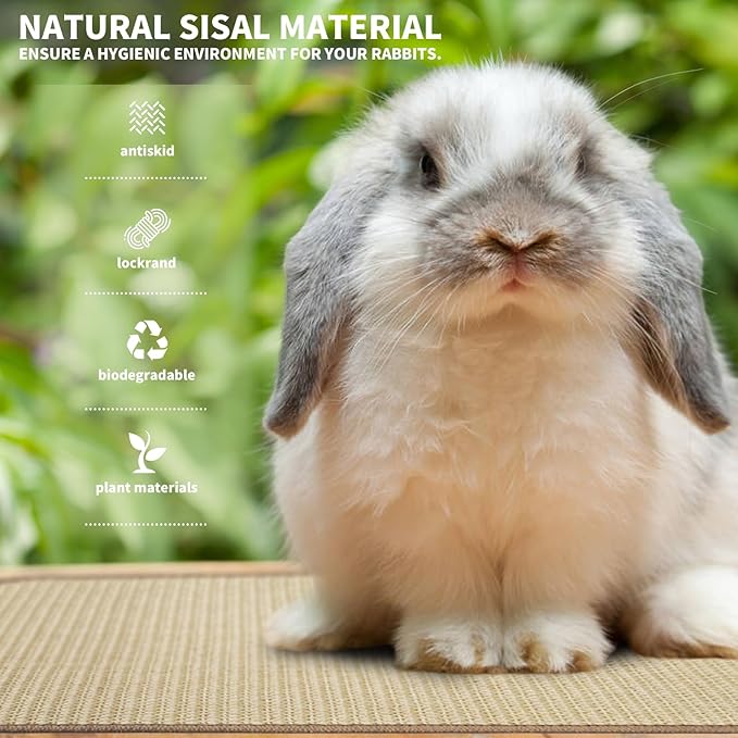 2Pcs Rabbit Scratch Mat,16 x 12 Inch Sisal Rabbit Scratching Pad,Rabbits Scratching Mats for Cages,Claws and Teeth Care Rabbits Chew Toys,Small Pet Bedding for Biting Sleeping Nesting-Mewly Pet