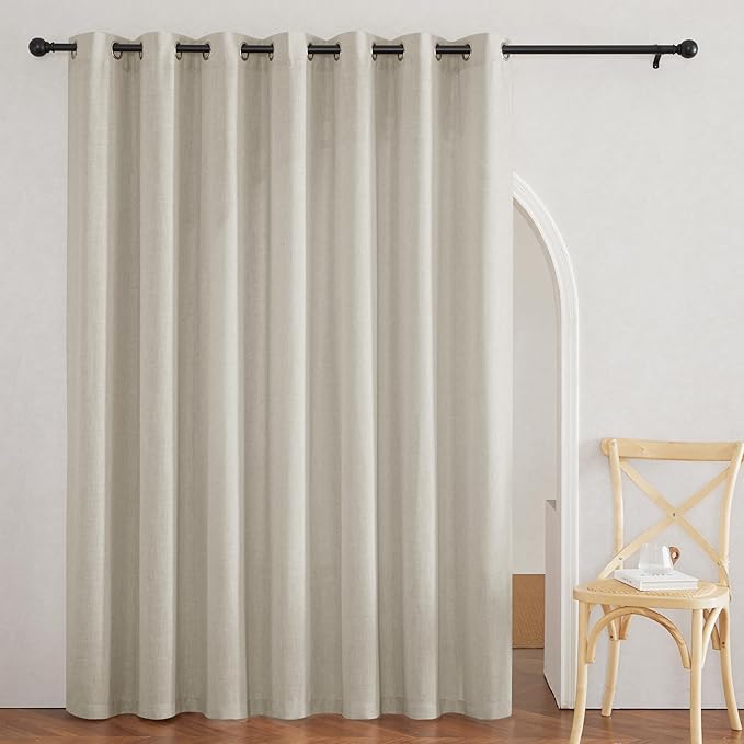 RYB HOME Linen Blended Curtains - Grommet Semi Sheer Light Filtering Half Privacy Elegant Vertical for Living Room Home Office Modern Farmhouse Decor, Angora, W 60 x L 95, 1 Panel