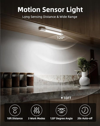 EZVALO Under Cabinet Lighting, Wireless Closet Lights, 50 LED Rechargeable Motion Sensor Light, Dimmable, 3 Color Temperatures, 11.8 inch Counter lights for Kitchen, Pantry, Bedroom, Wardrobe (3 Pack)