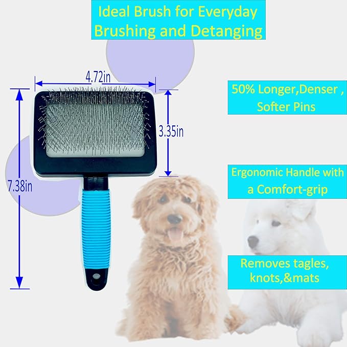 Dog Brush for Long Haired Dogs - Large Firm Slicker Brushes for Poodles, Goldendoodles & Shedding Grooming - Soft Massage Stainless Steel Pins (25mm/1") - Gentle Pet Grooming Wire-Mewly Pet
