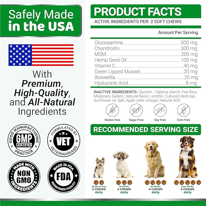 YUMA'S (2 Pack) Glucosamine for Dogs - Hip and Joint Supplement for Dogs - Glucosamine Chondroitin Chews - Joint Pain Relief Supplement with MSM - Advanced Health - Mobility Support - Made in USA-Mewly Pet