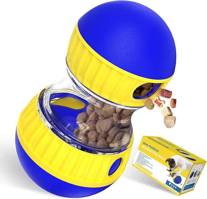 Dog Treat Dispensing Puzzle Toy Adjustable Food Dispenser Slow Feeder Puppy Enrichment Training Rolling Ball Pet Interactive Chase Toys for Small Medium Large Dogs to Keep Them Busy-Mewly Pet