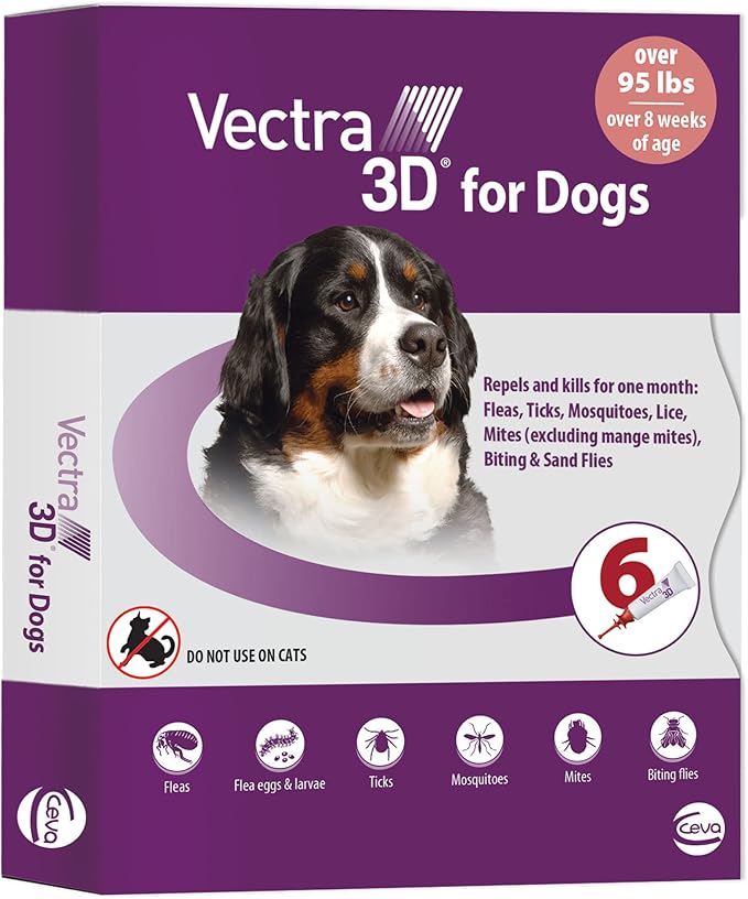 Vectra 3D for Dogs Flea, Tick & Mosquito Treatment & Prevention for Extra Large Dogs (Over 95 lbs), 6 Month Supply-Mewly Pet