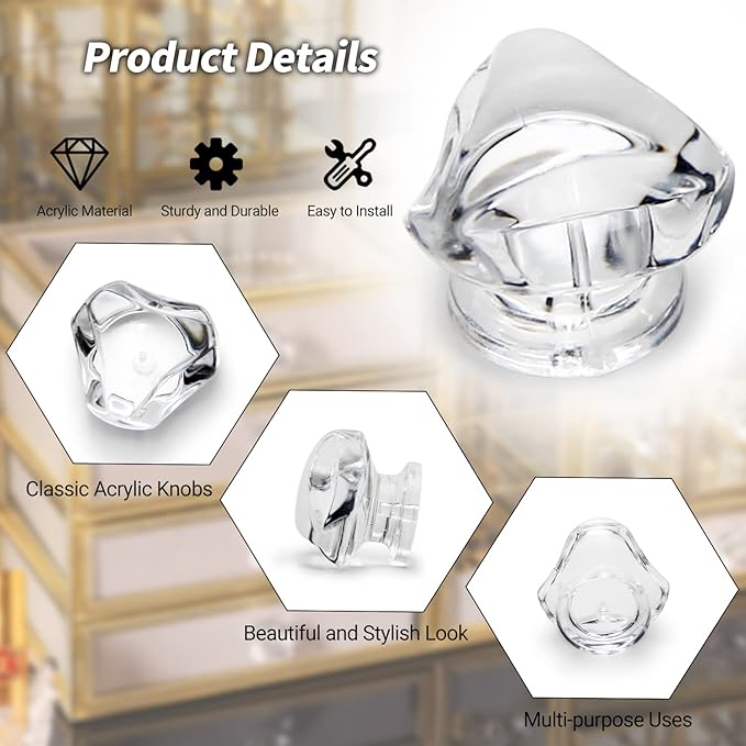 MroMax 12Pcs Tiny Pull Handle Triangle Acrylic Mini Knob 19mm Diameter Clear Shiny Knobs for Jewelry Box, Gift Case and Makeup Box
