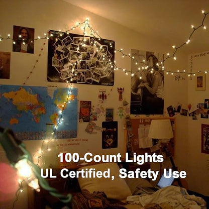 ODEETRONIC Steady & Blink Clear Christmas Lights, 21.63ft 100 Count Incandescent Christmas Lights, 2 Modes UL Certified Warm Clear Light, Connectable Mini Tree Light for Room Wedding Party, Green Wire