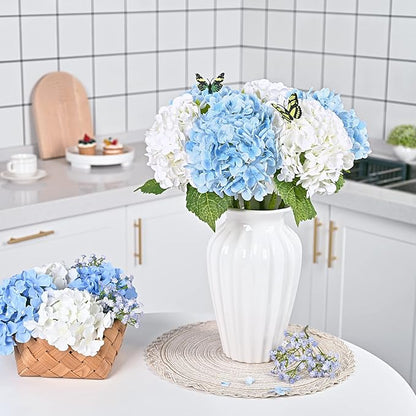 Waipfaru 21" Real Touch Blue Hydrangea Artificial Flowers with Long Stem & Leaves, Full Latex Faux Hydrangea Flowers for Home Decor Party Floral Arrangements Wedding Bouquets Centerpieces, 4Pcs