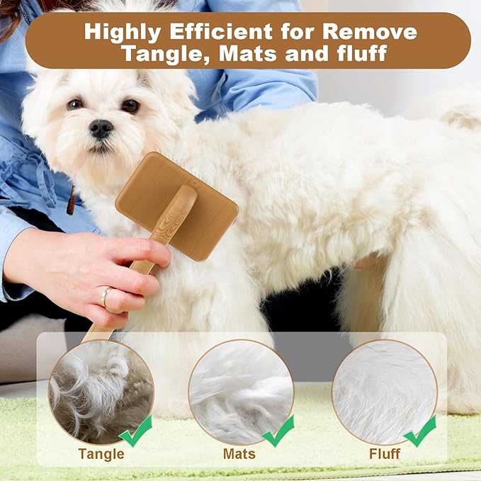 Slicker Brush for Dog, Doodles and Poodle Brush, for Tangles, Fluff Coat, Curly Hair Pets, Remove Loose Fur, Matts, Undercoat, Double Coat, 24mm Pins, 3.5''*2.4'' Head, Medium Size, Wood-Mewly Pet