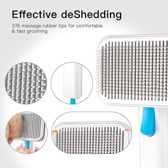 Self Cleaning Slicker Dog Cat Brush for Shedding - Deshedding Tool with Max Massage Tips, Grooming Brush for Short Medium Haired Cats & Dogs (Blue)-Mewly Pet