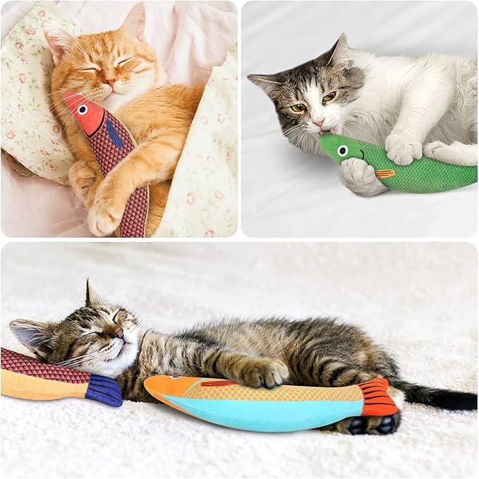 Catnip Toy, 3PCS Cat Chew Toys, Bite Resistant Catnip Toys with Bell Inside, Plush Cartoon Kitten Teething Interactive Toy for Cats-Mewly Pet