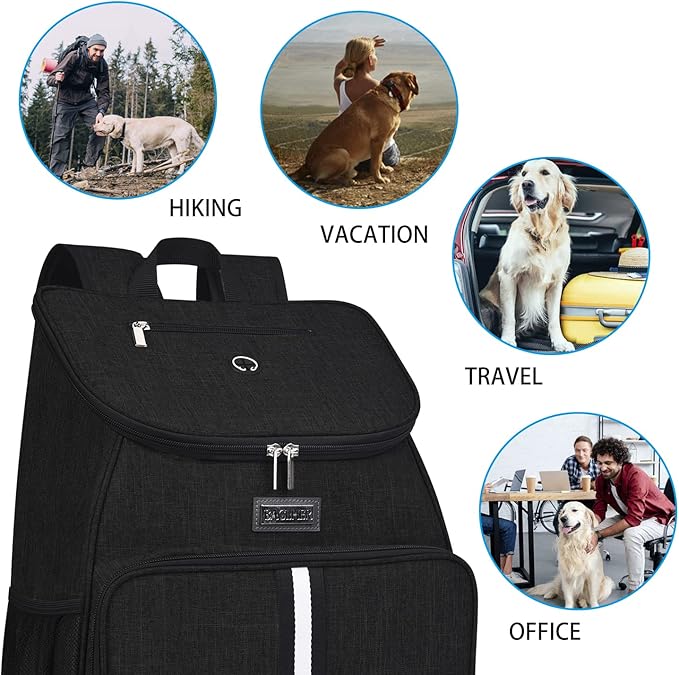 BAGLHER丨Dog Travel Bag, Airline Approved Pet Supplies Backpack, Dog Travel Backpack Accessories Set with 2 Silicone Collapsible Bowls and 2 Food Baskets. Black-Mewly Pet
