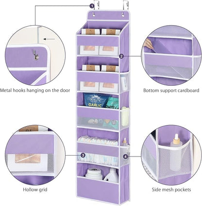 Univivi 5-Shelf Over The Door Hanging Organizer, Back of Door Organizer with 5 Compartments 6 Side Pockets for Baby Bedroom and Bathroom Storage (Purple)