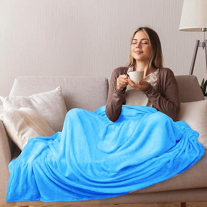 HOZY Soft Blanket Queen Size Fleece Warm Fuzzy Throw Blankets for The Bed Sofa Lightweight 350GSM Sky Blue 90"*90"
