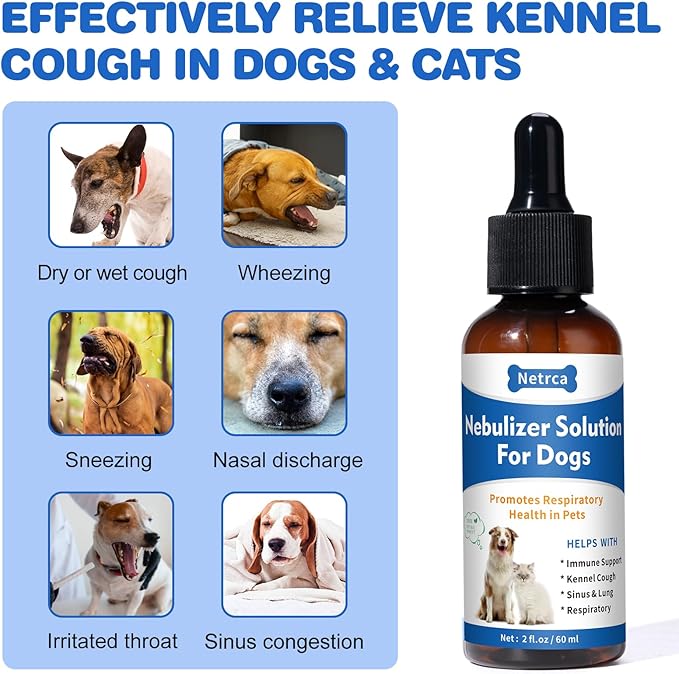 Natural Nebulizer Solution – Promotes Respiratory Health for Dogs & Cats – Immune Support | Sinus, Allergies & Kennel Cough Relief | Gentle Herbal Formula, 60ml-Mewly Pet