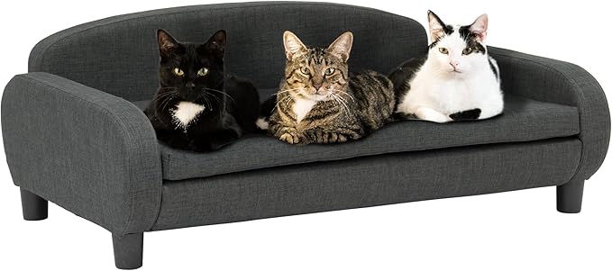 Paws & Purrs Multi-Cat Sofa Bed – 41.5″ Wide Elevated Pet Couch with 3″ Foam Mattress, Removable Machine-Washable Cover – Stylish Indoor Pet Furniture for Two or More Cats and Dogs, Gray-Mewly Pet